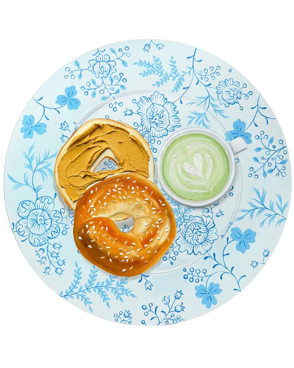 Bagel and Matcha Oil Painting