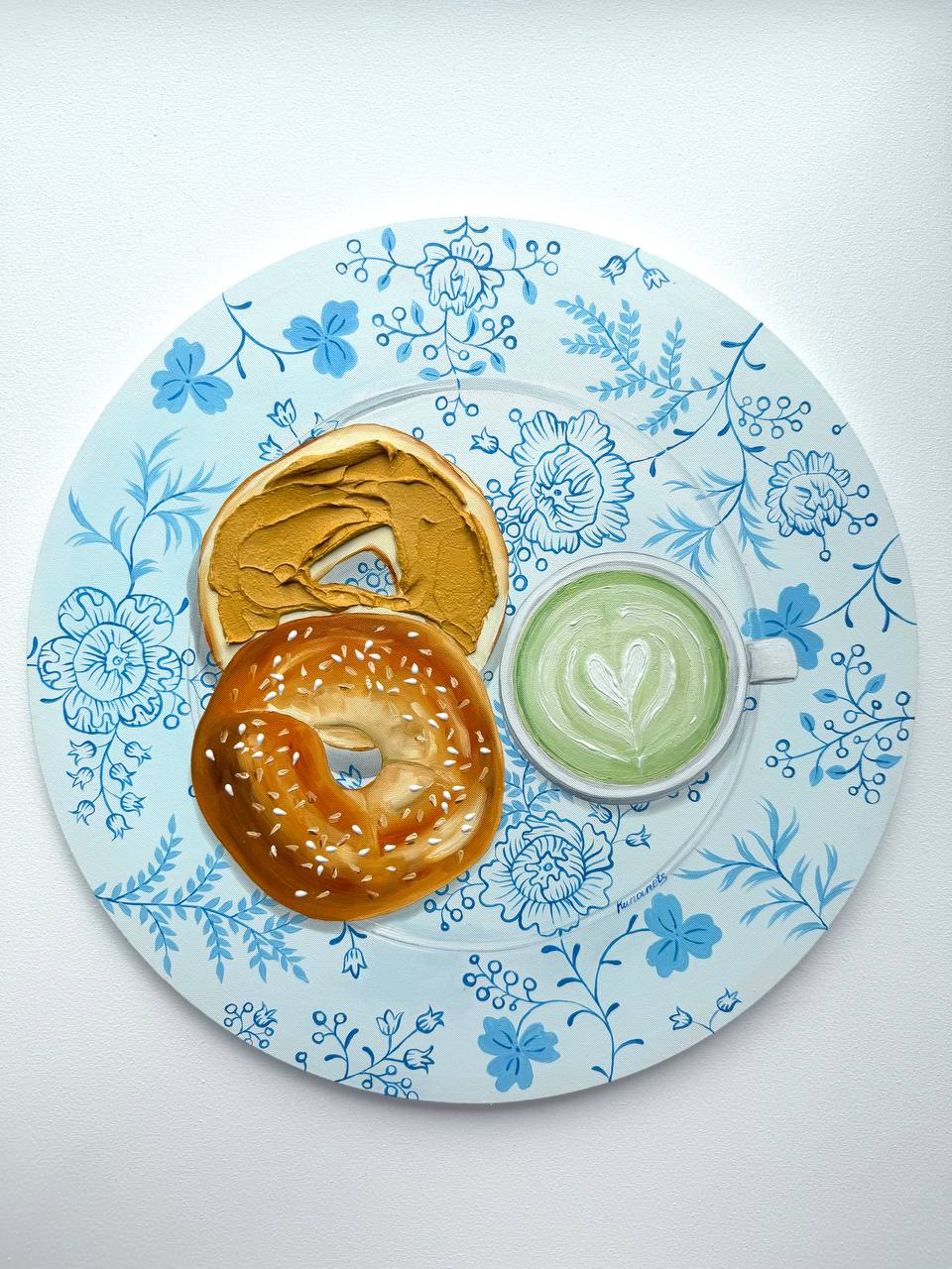 Bagel and Matcha Oil Painting - Image 2