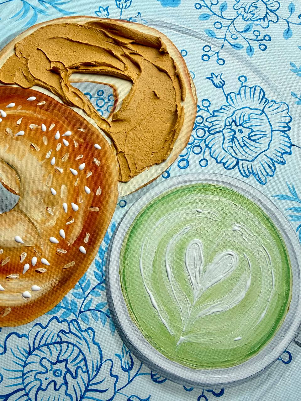 Bagel and Matcha Oil Painting - Image 3