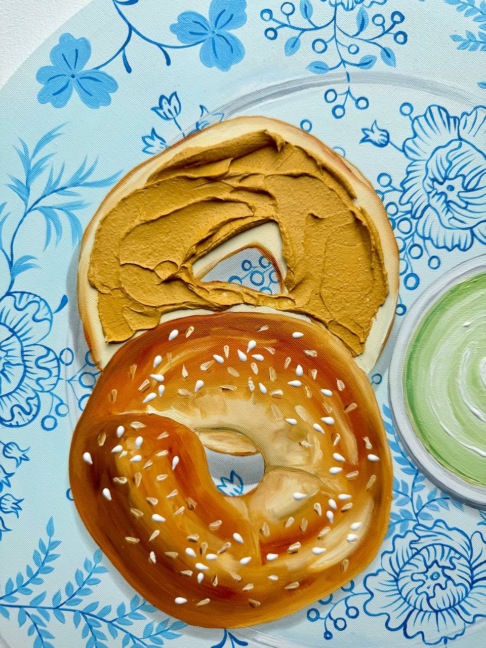 Bagel and Matcha Oil Painting - Image 4