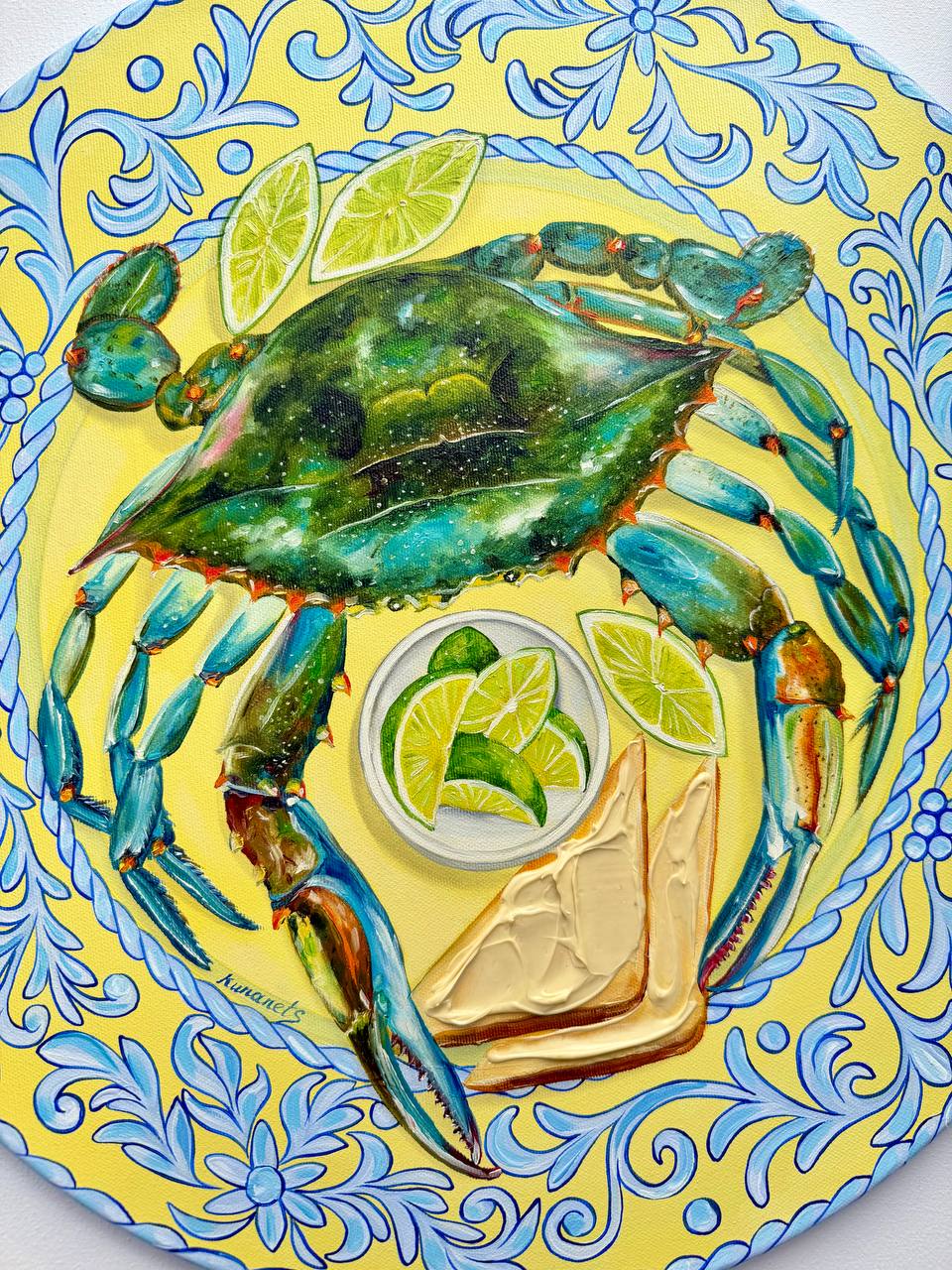 Blue Crab Oil Painting Impasto - Image 3