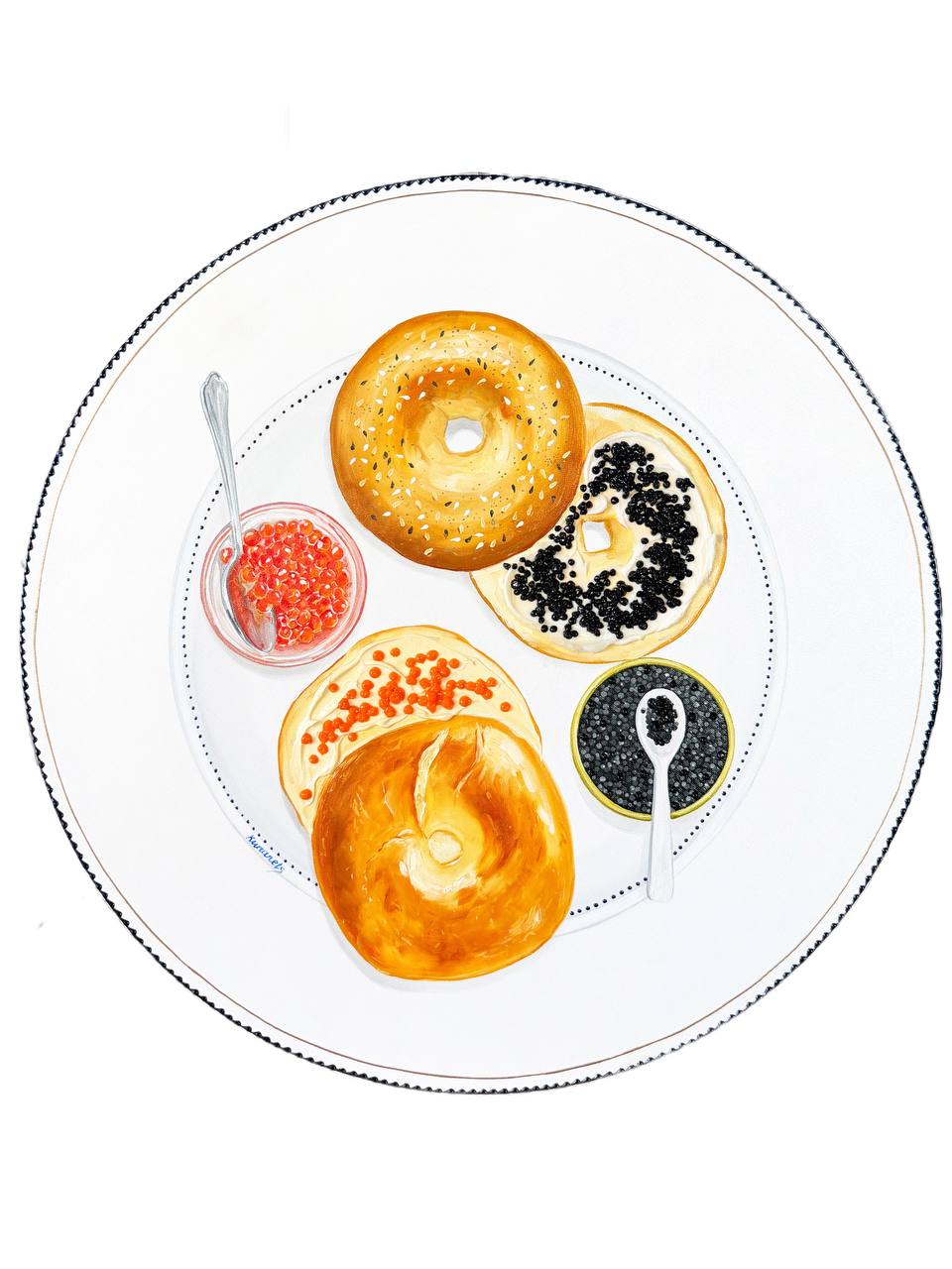 Bagels with caviar painting textured 3D Art - Image 2