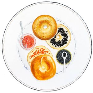 Bagels with caviar painting textured 3D Art