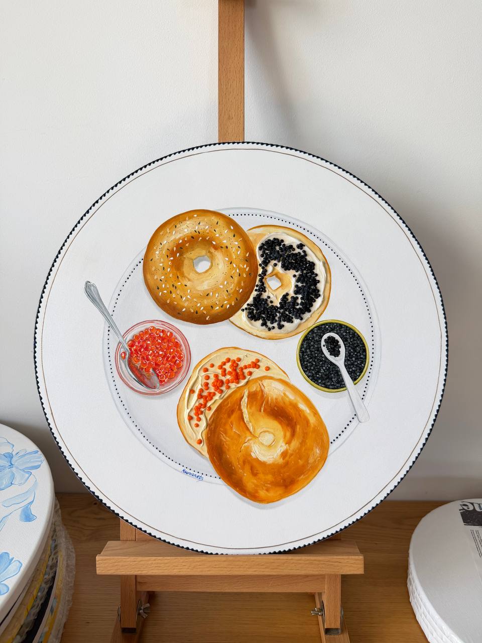 Bagels with caviar painting textured 3D Art - Image 3