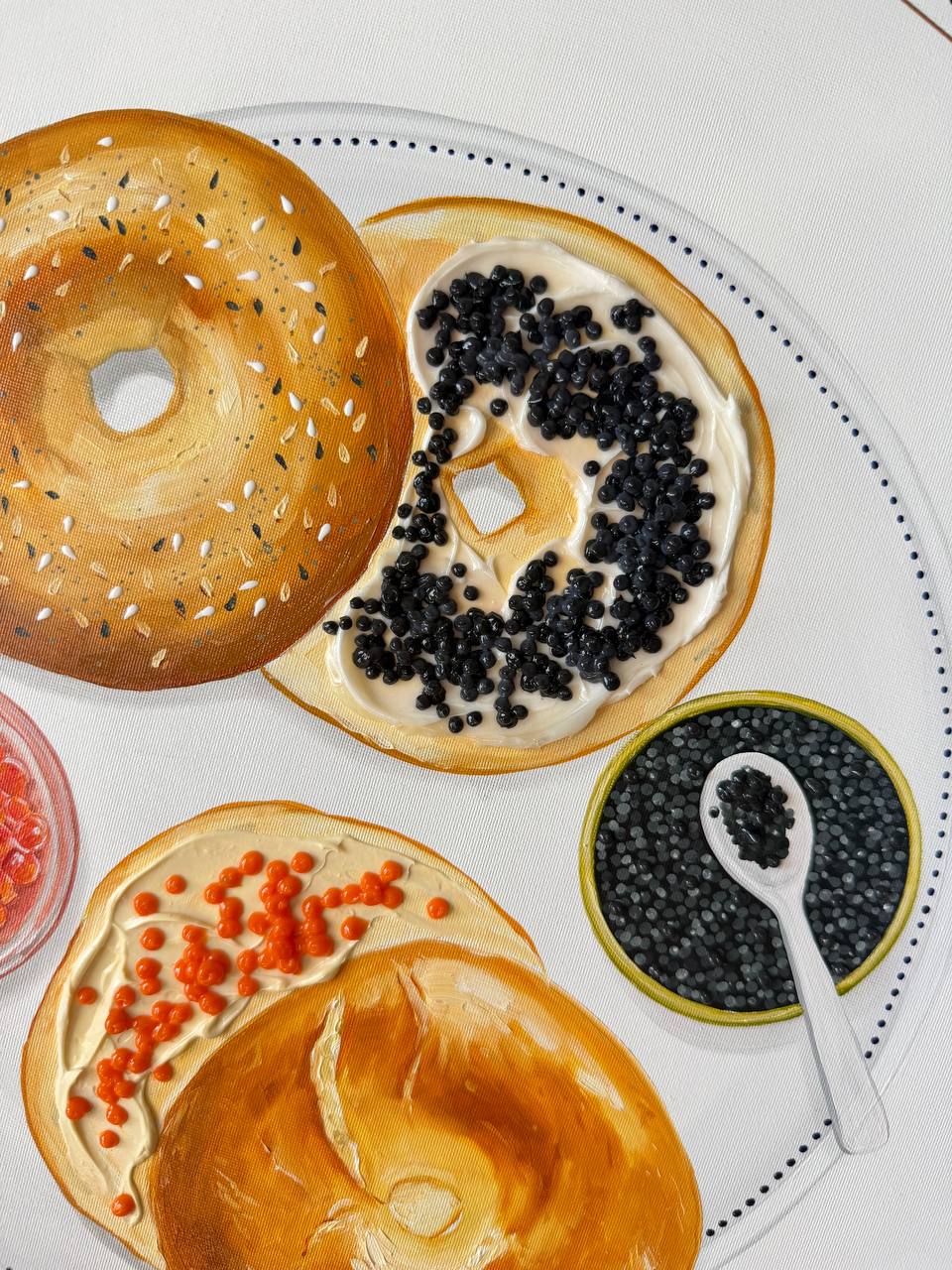 Bagels with caviar painting textured 3D Art - Image 4