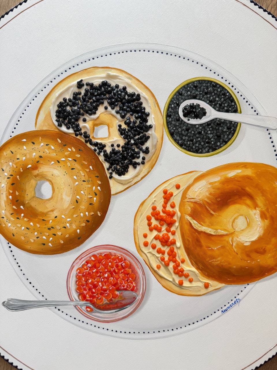 Bagels with caviar painting textured 3D Art - Image 5