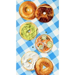 Bagels  Painting On Vintage Plate Textured Cream Cheese Guacamole