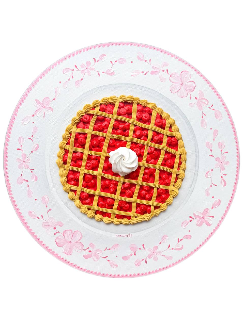 Cherry Pie Realistic Painting Round Canvas Impasto Art