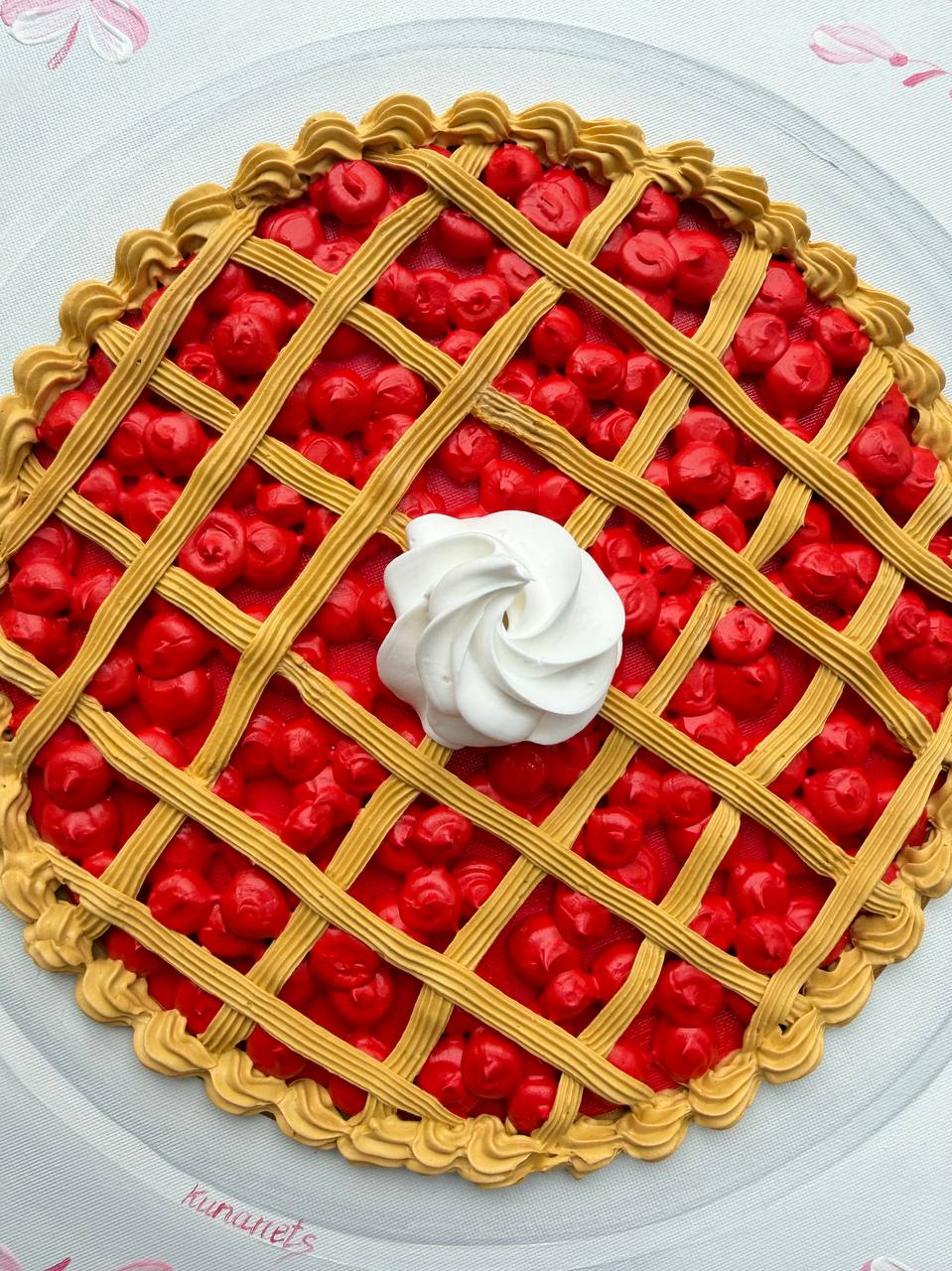 Cherry Pie Realistic Painting Round Canvas Impasto Art - Image 2