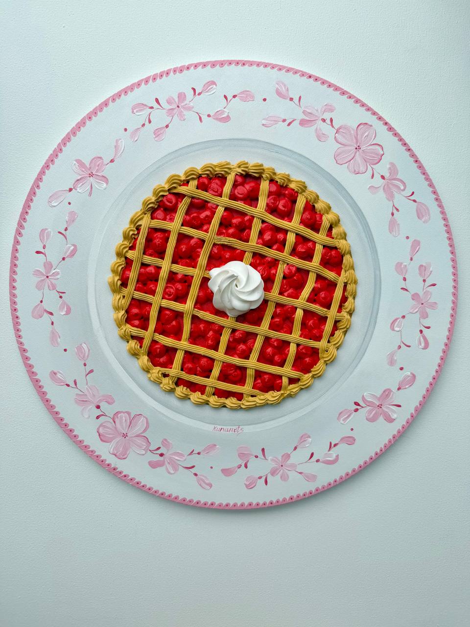 Cherry Pie Realistic Painting Round Canvas Impasto Art - Image 3