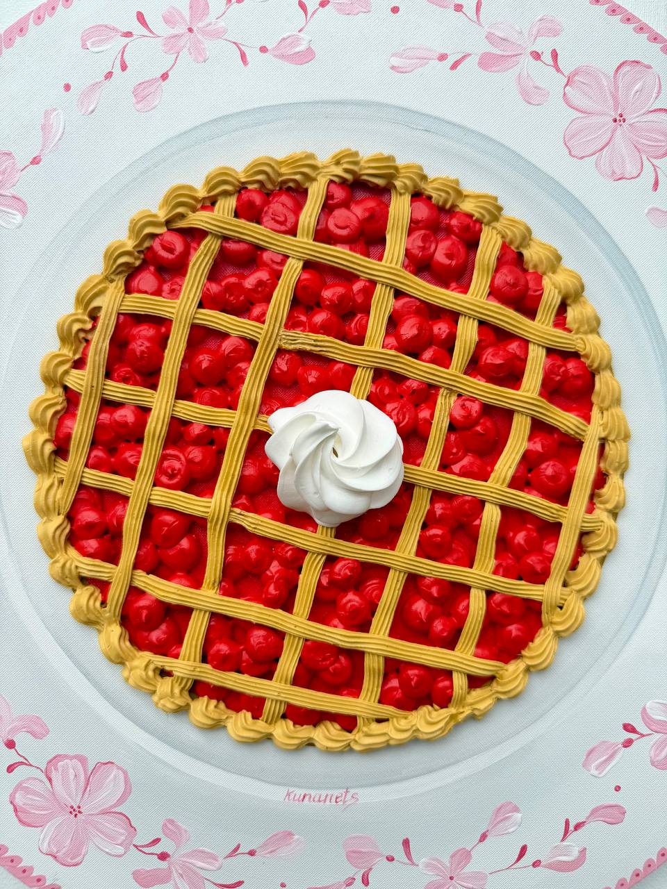 Cherry Pie Realistic Painting Round Canvas Impasto Art - Image 4