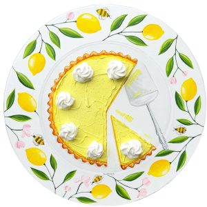 Lemon Tart Painting On Vintage Plate Realistic And Textured Art on  Round Canvas