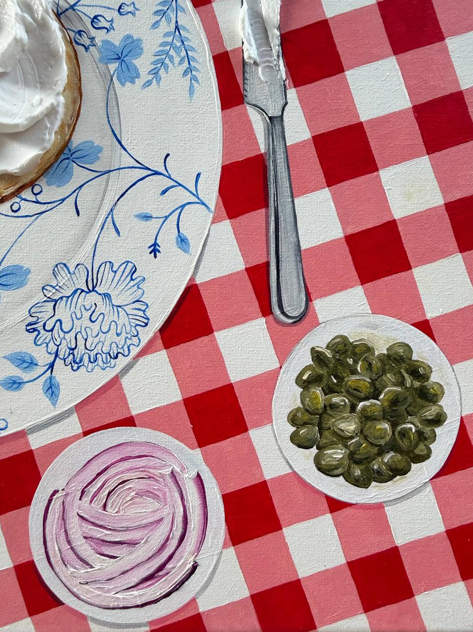 Bagels Painting On Vintage Plate Textured Cream Cheese Guacamole (Copy) (Copy) - Image 6