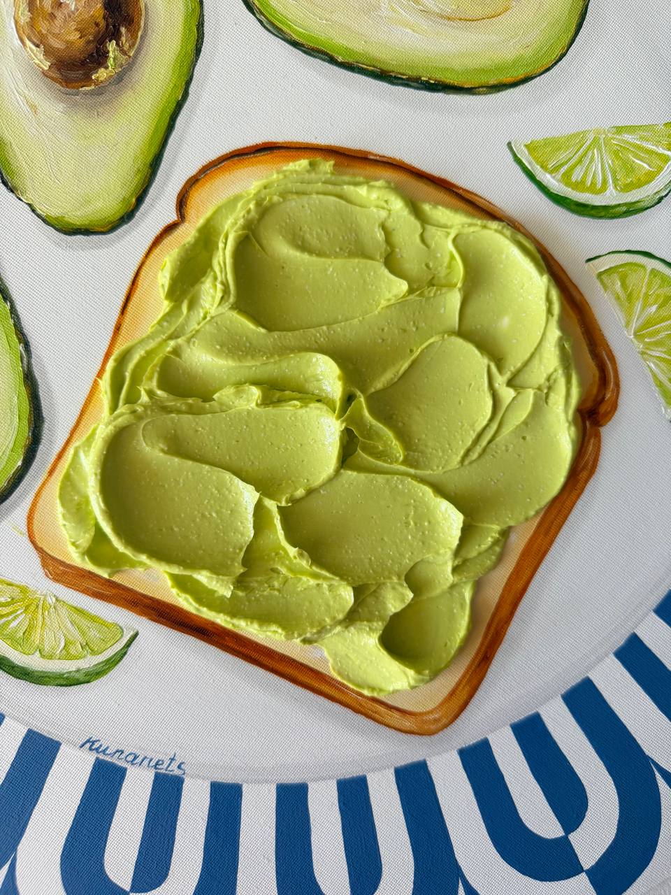 Impasto Oil Painting Avocado Toast Art Vegan Breakfast Palette Knife Texture - Image 3
