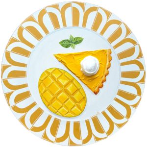 Mango tart painting on vintage plate realistic and textured painting round canvas