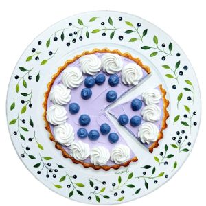 Textured impasto oil painting of a blueberry cheesecake with cream by Christina Kunanets