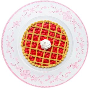 Textured impasto oil painting of a cherry pie on a vintage plate by Christina Kunanets