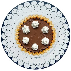 Textured impasto oil painting of a chocolate pie in French silk style by Christina Kunanets