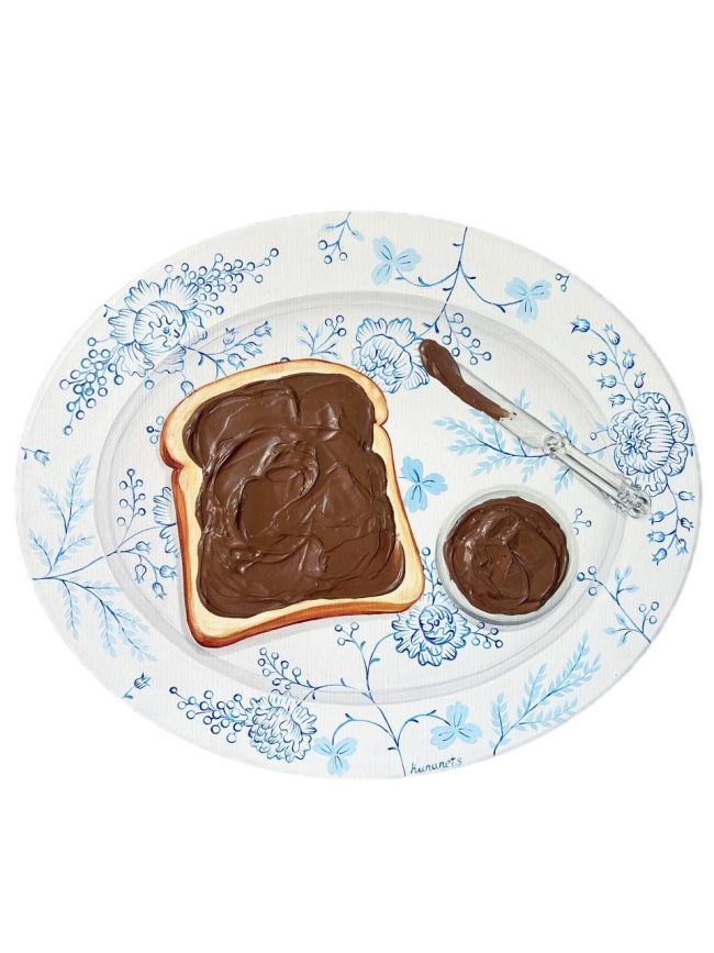 Textured impasto oil painting of chocolate toast by Christina Kunanets