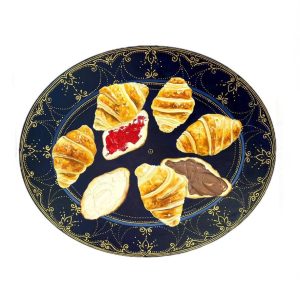 Textured impasto oil painting of a still life of croissants by Christina Kunanets