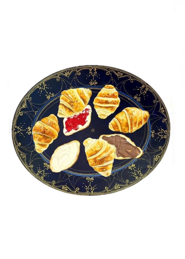 Textured impasto oil painting of a still life of croissants by Christina Kunanets