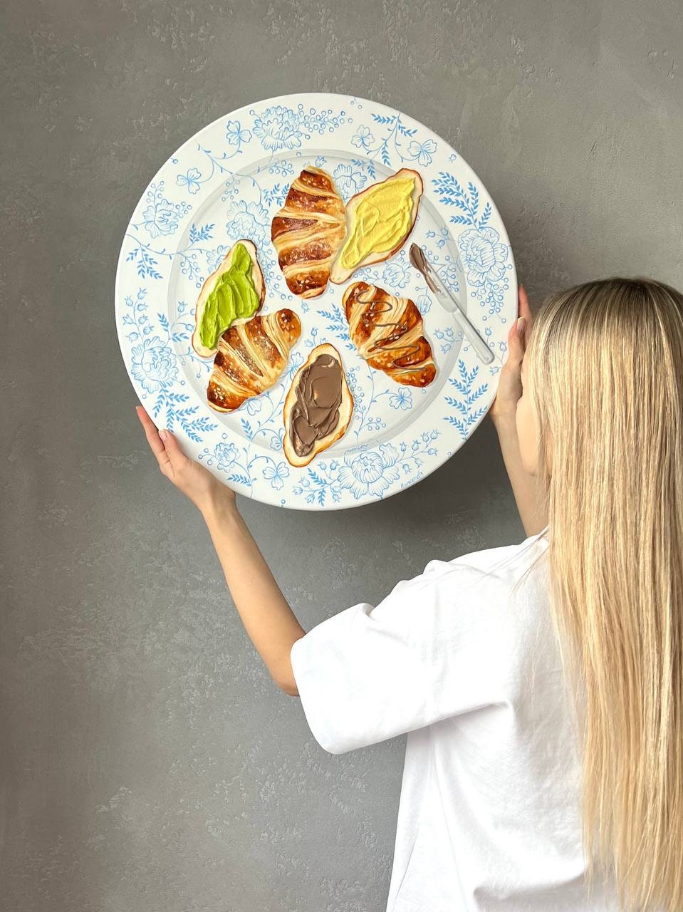 Croissant Trio Almond Chocolate Pistachio 3D food painting by Christina Kunanets, view 6