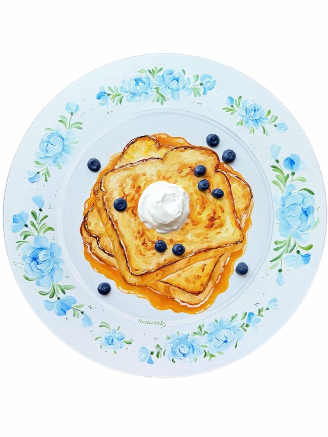 Textured impasto oil painting of French toast by Christina Kunanets