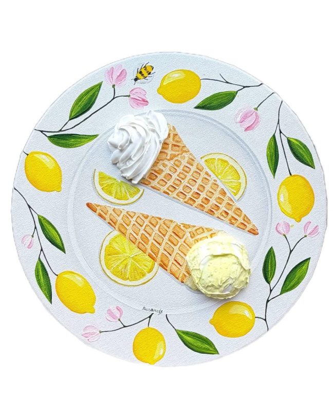 Textured impasto oil painting of lemon ice cream by Christina Kunanets