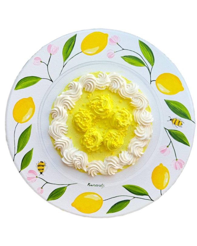 Textured impasto oil painting of a lemon tart by Christina Kunanets