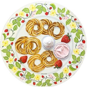 Textured impasto oil painting of maple glazed crullers by Christina Kunanets