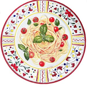 Textured impasto oil painting of a plate of pasta alla Norma by Christina Kunanets