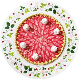 Textured impasto oil painting of a strawberry pie by Christina Kunanets