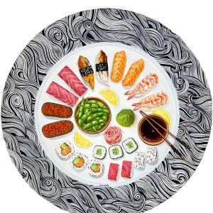 Textured impasto oil painting of Japanese sushi by Christina Kunanets